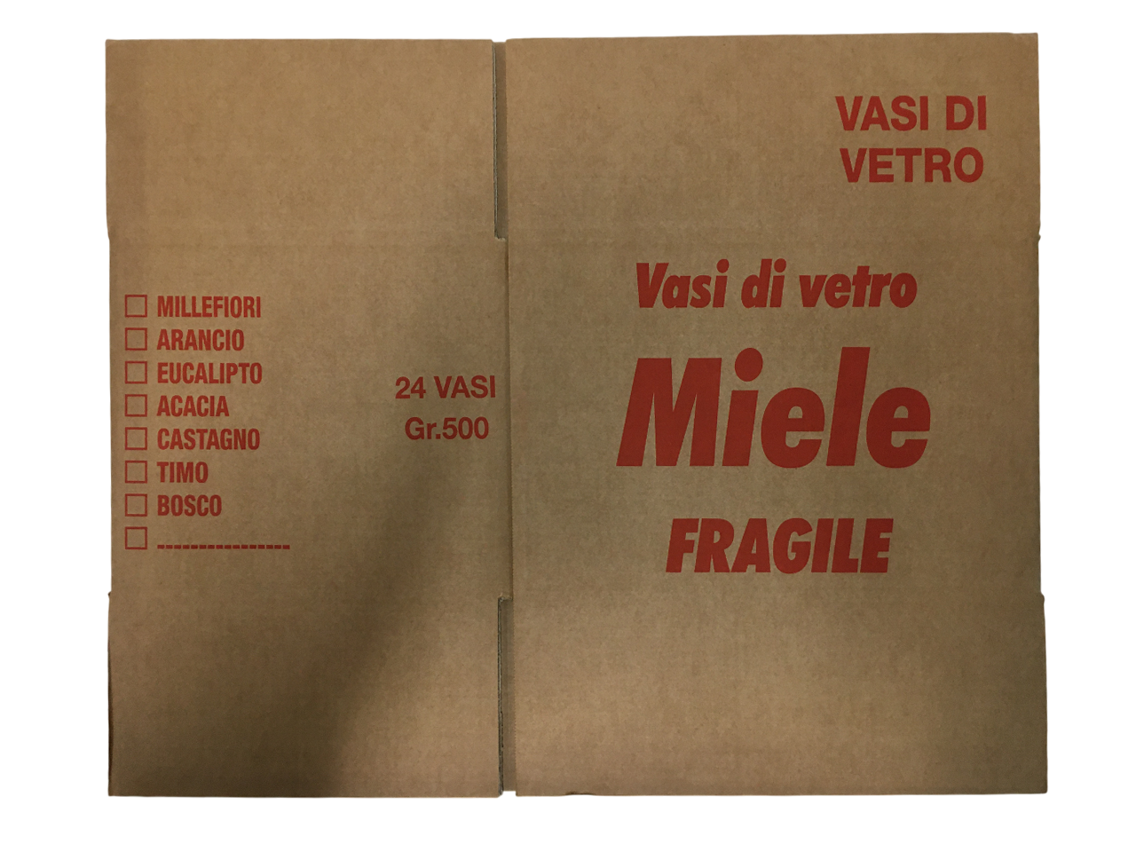 scatola in cartone per 24 vasi da 500 grammi per miele imballaggio professionale