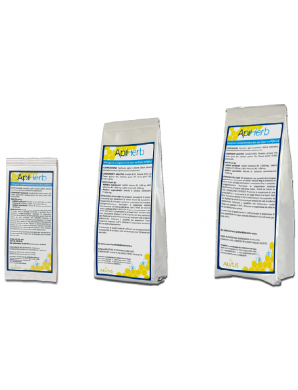 Vista ravvicinata ApiHerb 1000g Alveis con istruzioni du2019uso