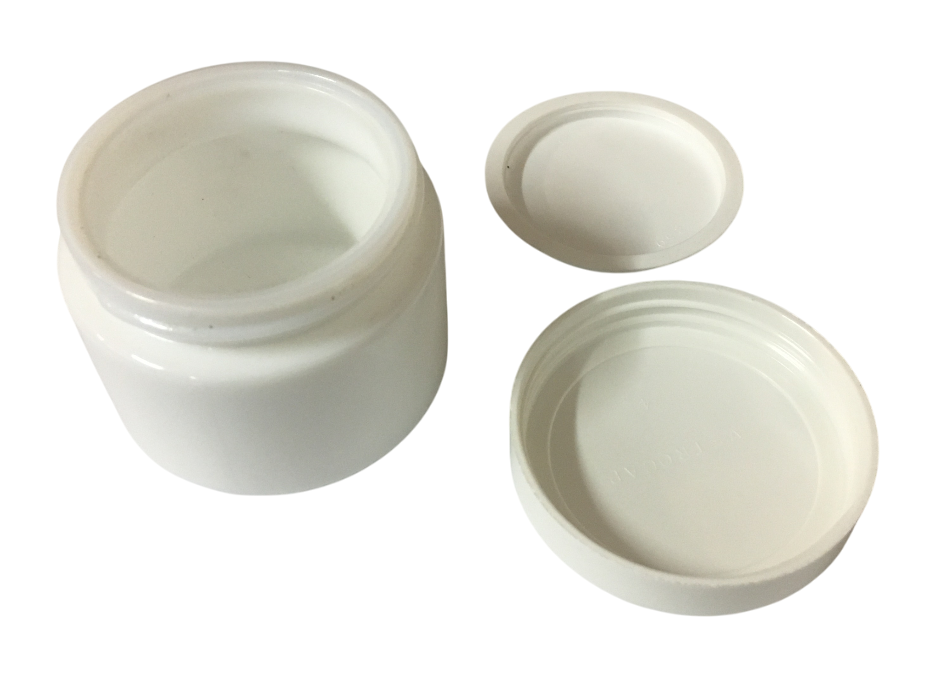 vasetto plastica bianca opaca da 50 ml aperto con coperchio e sottotappo