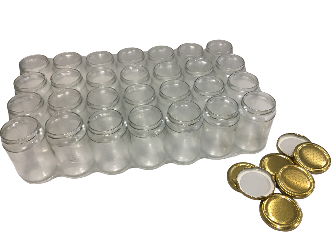 confezione 24 vasetti in vetro da 314 ml con tappi dorati per miele e polline