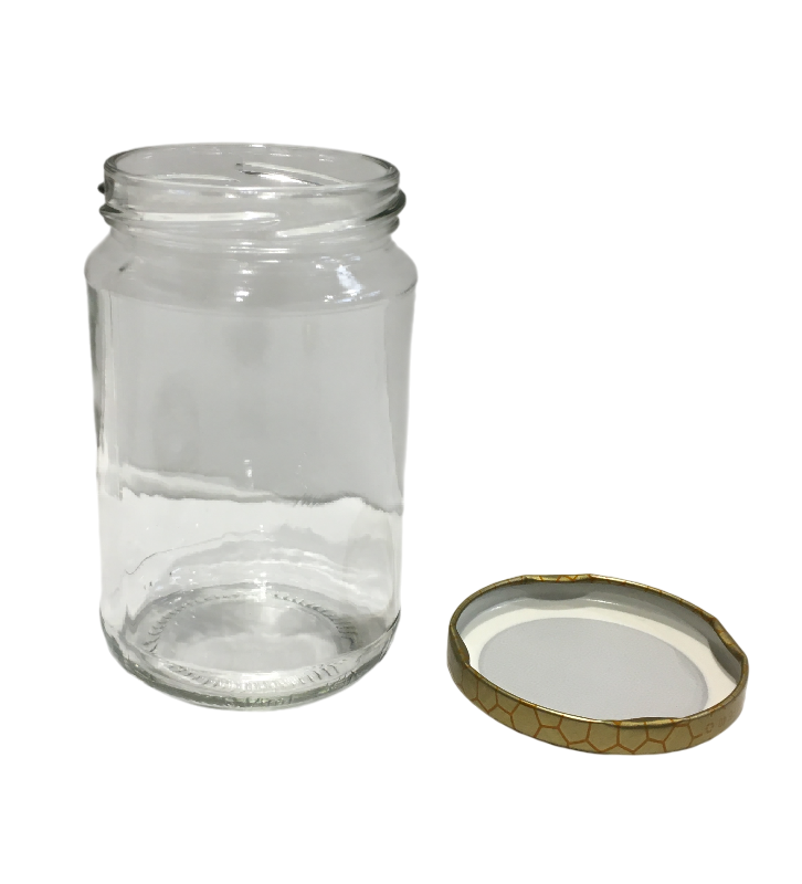 vaso in vetro 314 ml con tappo a vite dorato a parte per confezionare miele o polline