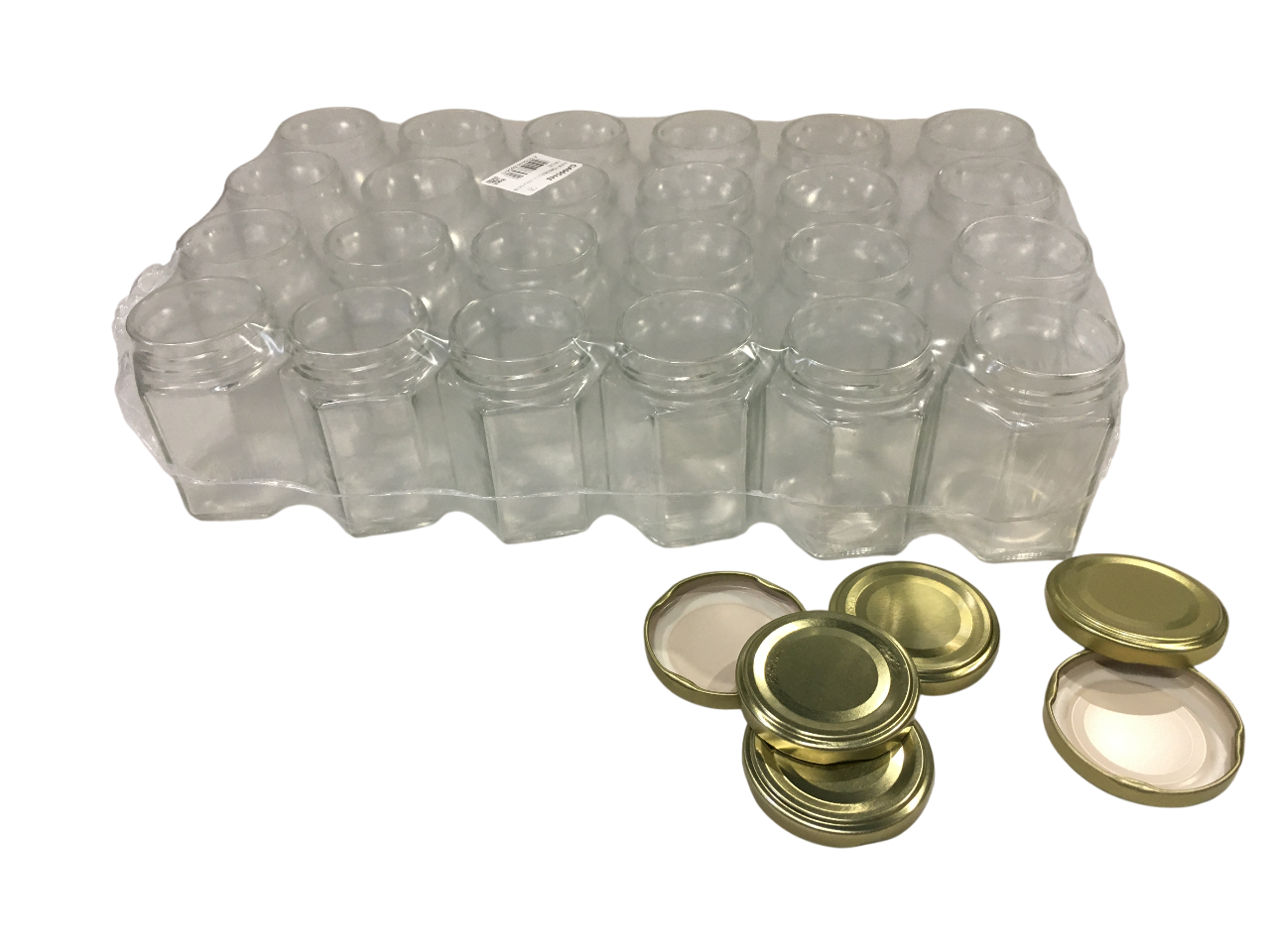 vasetti esagonali in vetro da 190 ml con tappi in oro per miele confezione da 32 pezzi