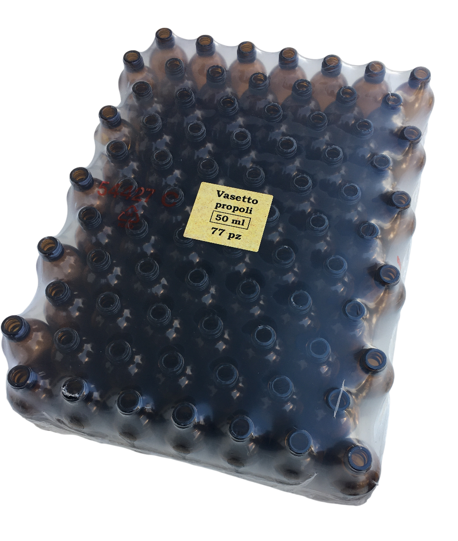 confezione termopacco 77 pezzi vasetti vetro ambrato 50 ml per propoli e miele
