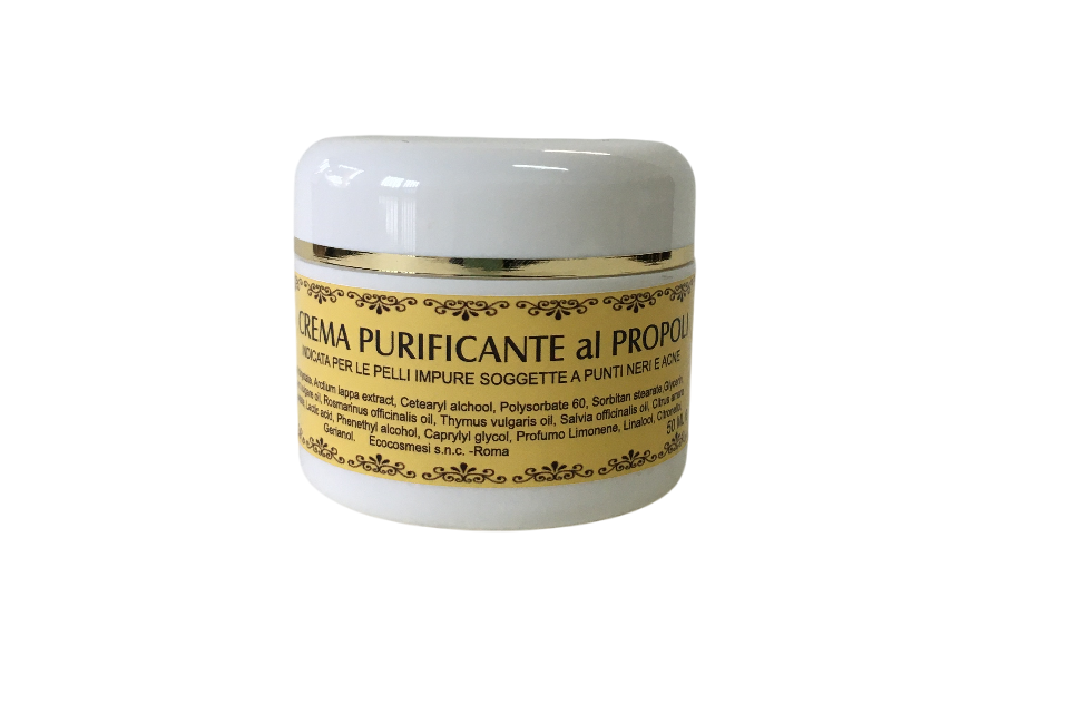 Vasetto da 50 ml di crema purificante al propoli per pelli impure