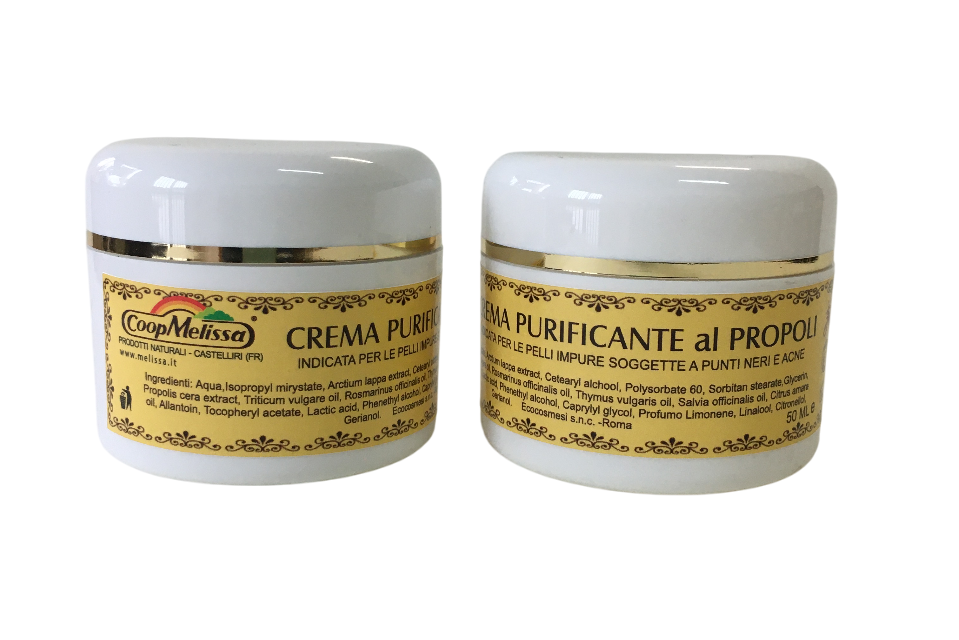Dettaglio confezione crema purificante propoli per acne e punti neri
