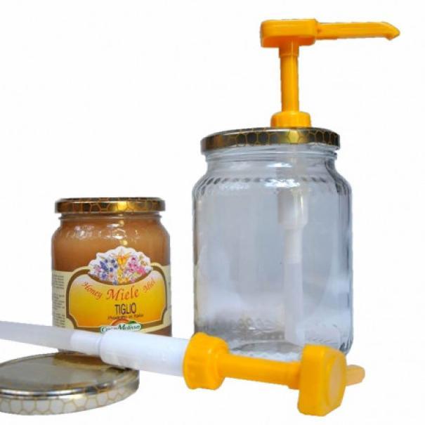 dispenser dosatore per miele con pompetta e capsule per vasetti da 500 e 1000 grammi compatibile con vari formati