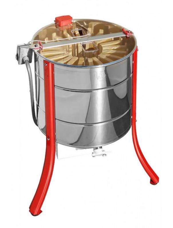vista laterale smelatore radiale motorizzato con gambe rosse e tino inox per smielatura
