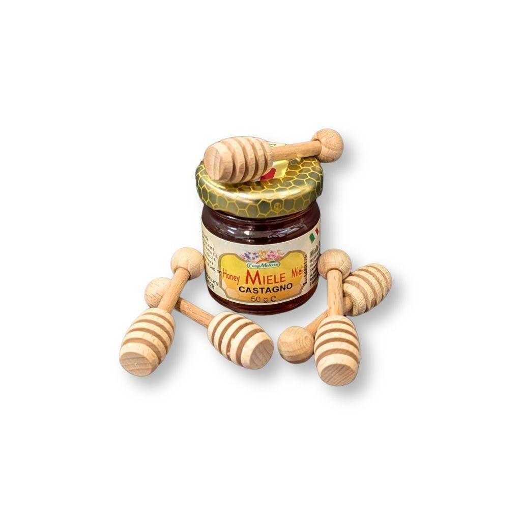 Prendimiele legno 5,5 cm utilizzati con vasetto miele degustazione