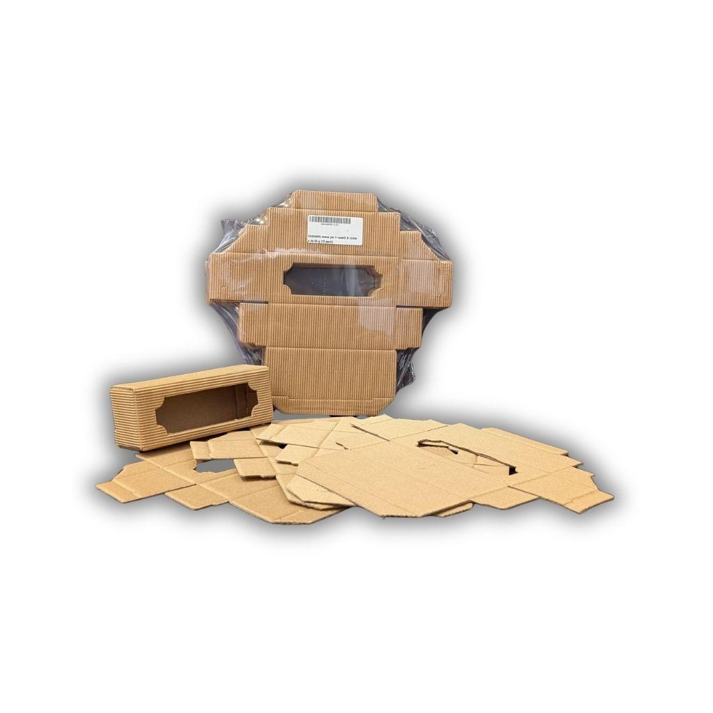 Scatolette avana in cartoncino ondulato per vasetti miele vuote e impilate